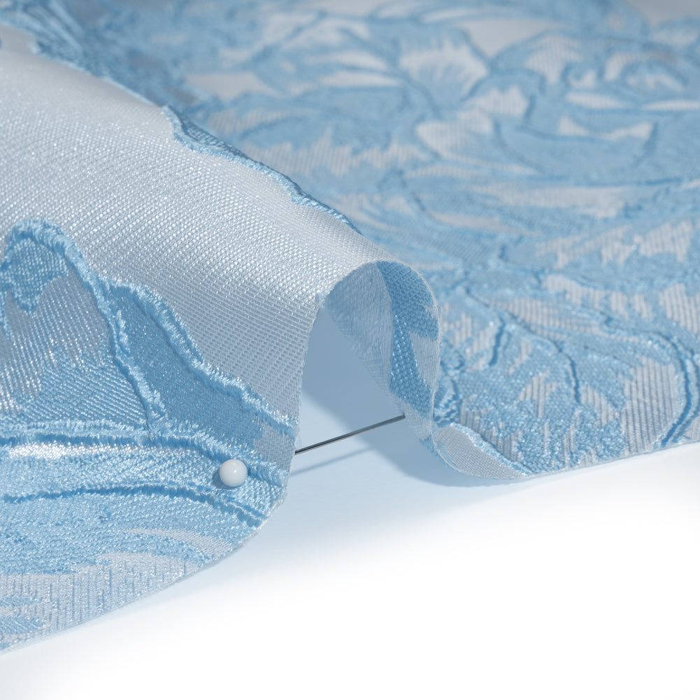 Polyester Brocade - Sky Blue Cabbage Roses Polyester Brocade - Sky Blue Cabbage Roses