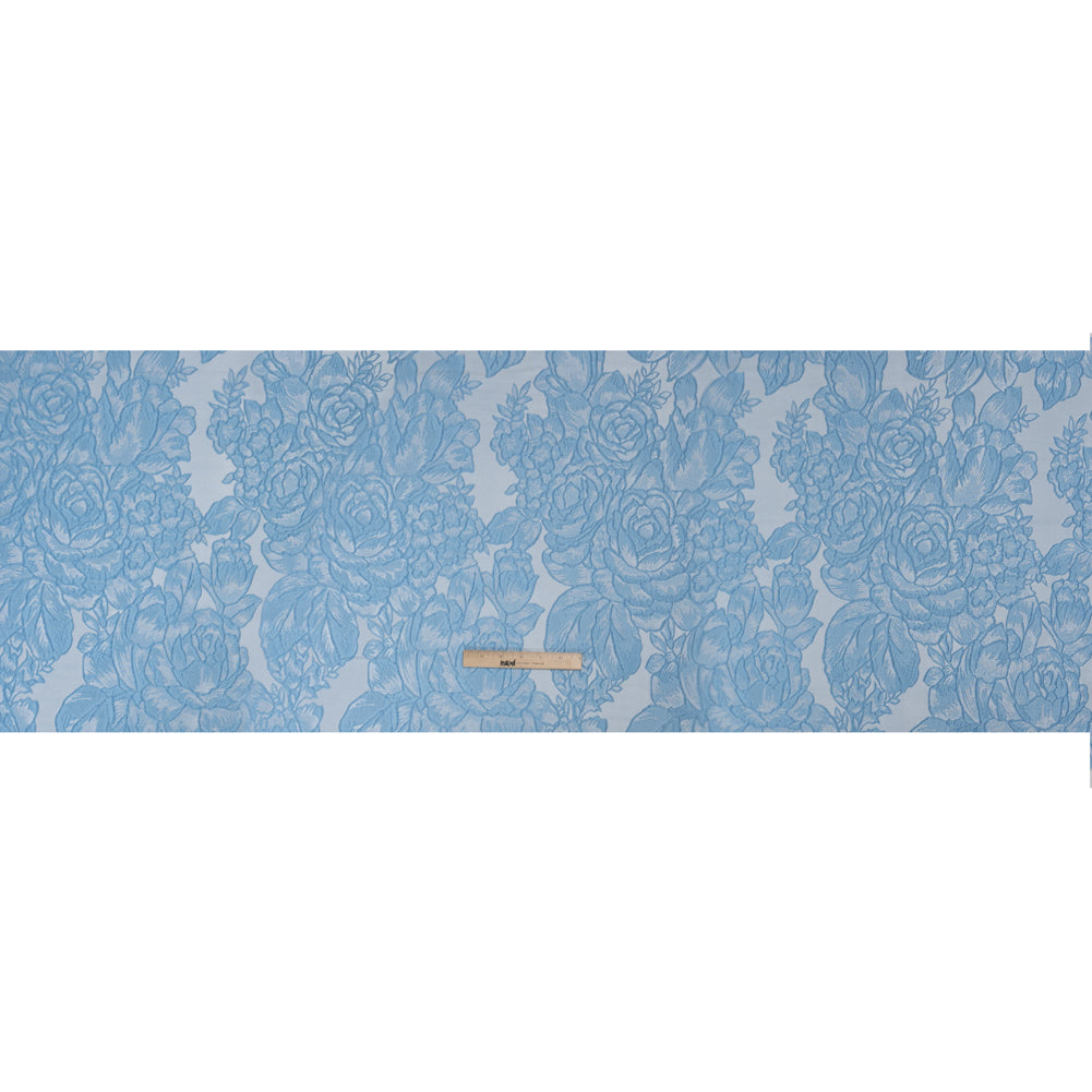 Polyester Brocade - Sky Blue Cabbage Roses Polyester Brocade - Sky Blue Cabbage Roses