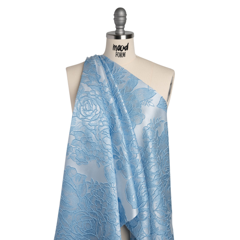 Polyester Brocade - Sky Blue Cabbage Roses Polyester Brocade - Sky Blue Cabbage Roses
