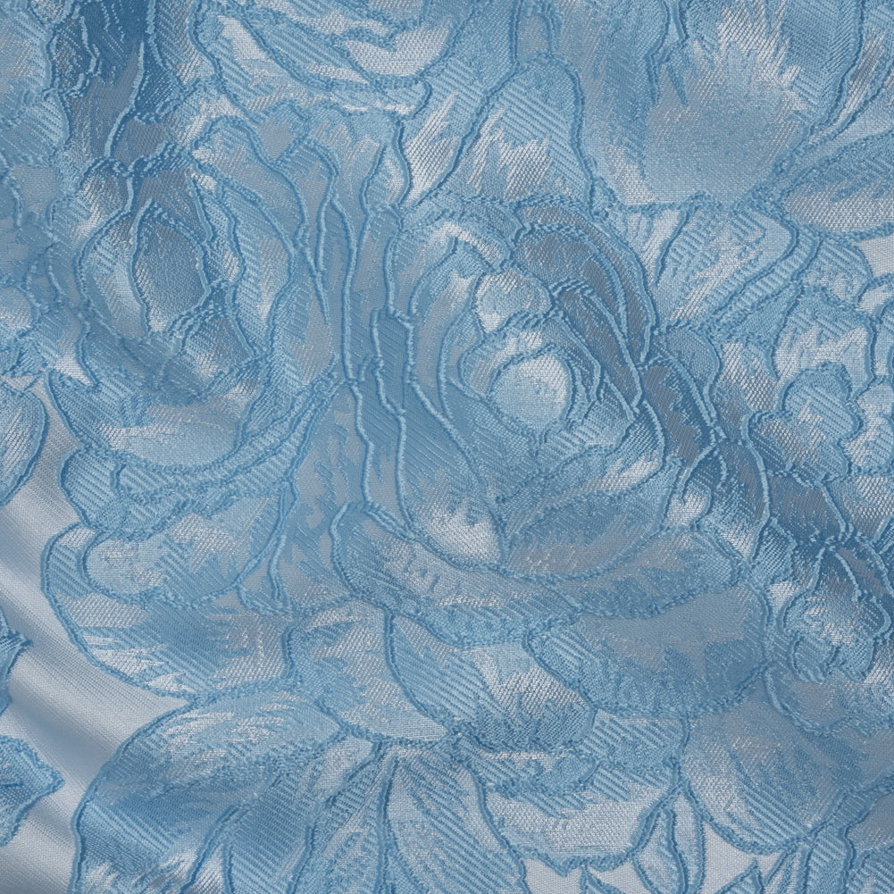 Polyester Brocade - Sky Blue Cabbage Roses Polyester Brocade - Sky Blue Cabbage Roses