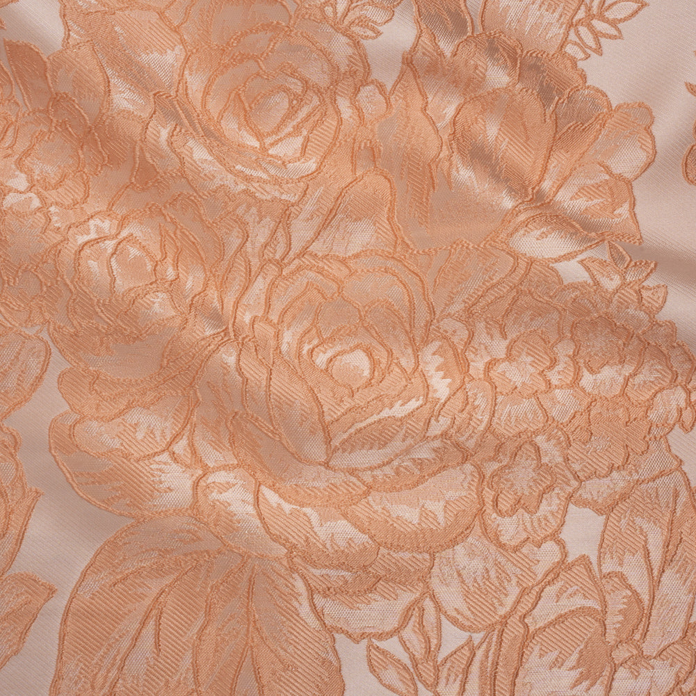 Polyester Brocade - Peach Cabbage Roses Polyester Brocade - Peach Cabbage Roses