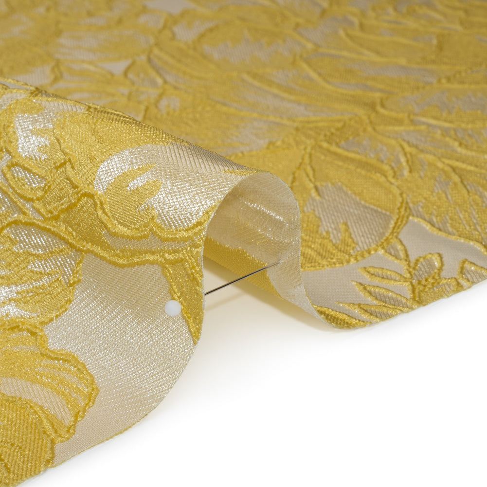 Polyester Brocade - Yellow and White Cabbage Roses Polyester Brocade - Yellow and White Cabbage Roses