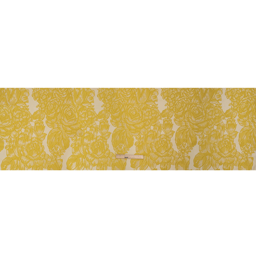Polyester Brocade - Yellow and White Cabbage Roses Polyester Brocade - Yellow and White Cabbage Roses
