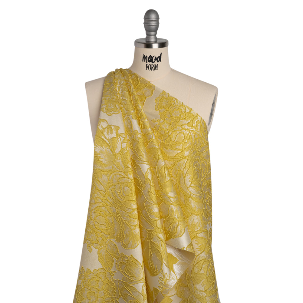 Polyester Brocade - Yellow and White Cabbage Roses Polyester Brocade - Yellow and White Cabbage Roses
