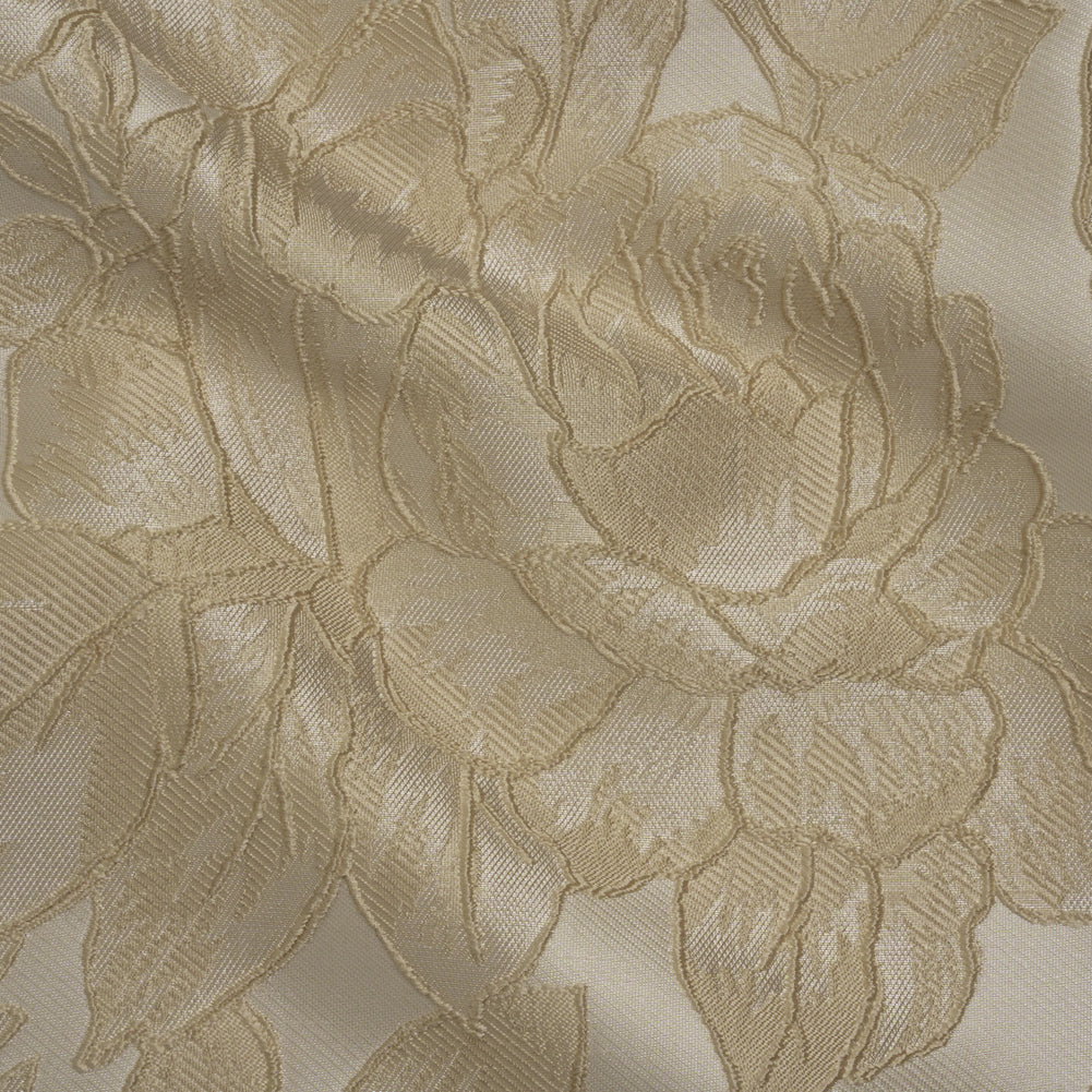 Polyester Brocade - Beige Cabbage Roses Polyester Brocade - Beige Cabbage Roses