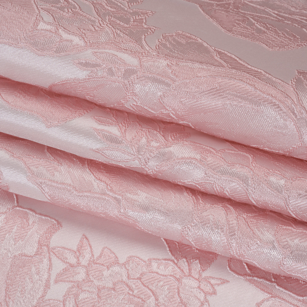 Polyester Brocade - Baby Pink Cabbage Roses - Folded Polyester Brocade - Baby Pink Cabbage Roses - Folded
