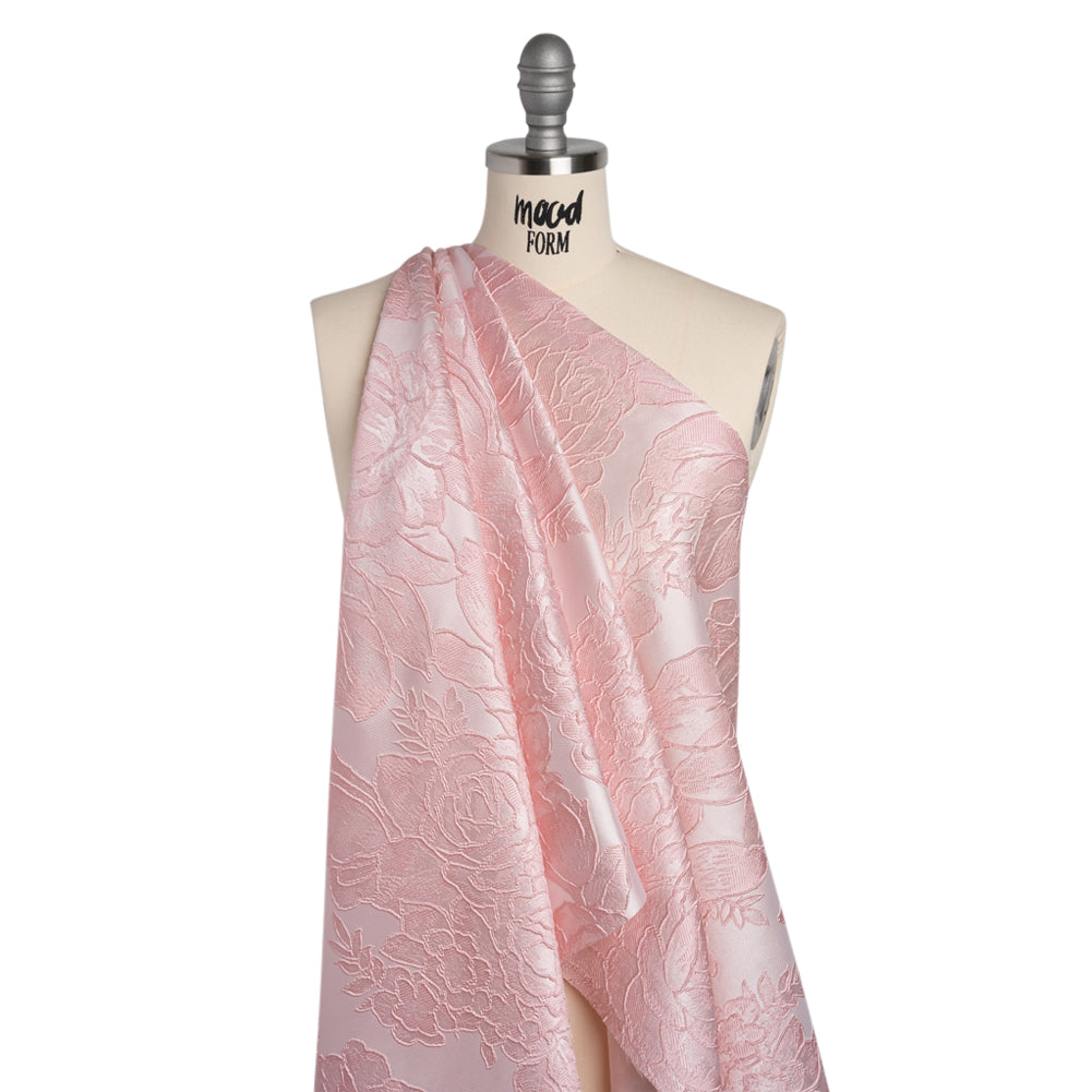 Polyester Brocade - Baby Pink Cabbage Roses - Drape Polyester Brocade - Baby Pink Cabbage Roses - Drape