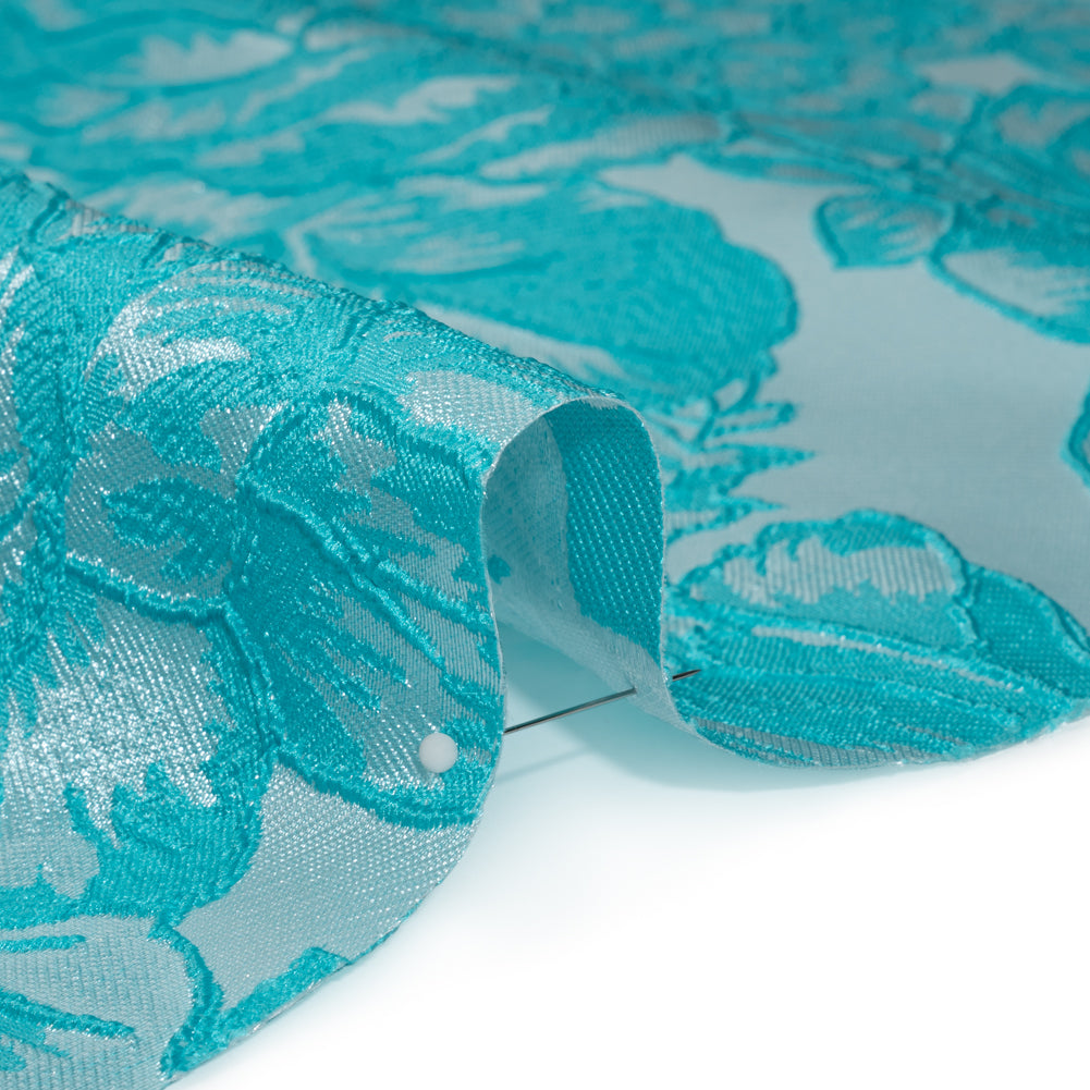 Polyester Brocade - Pale Blue and Turquoise Cabbage Roses Polyester Brocade - Pale Blue and Turquoise Cabbage Roses