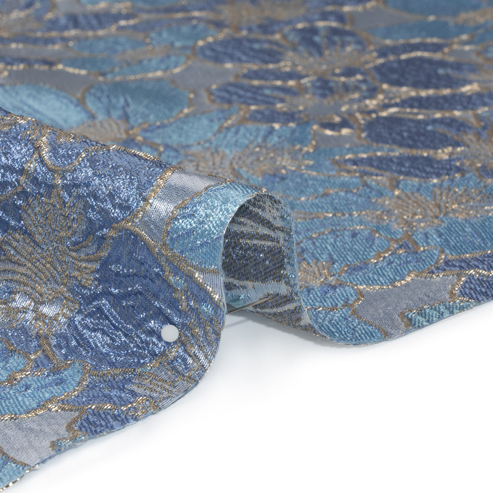 Metallic Brocade - Blue and Gold Floating Blossoms - Detail Metallic Brocade - Blue and Gold Floating Blossoms - Detail