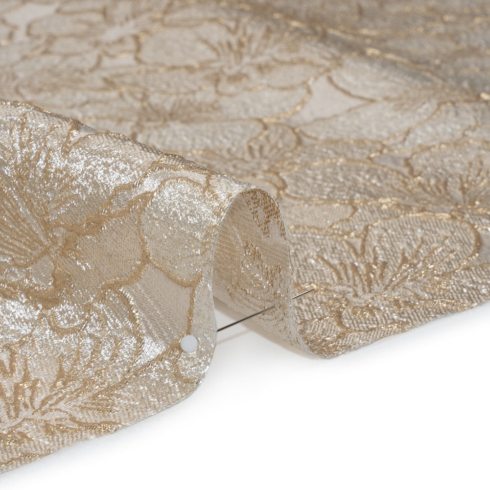 Metallic Brocade - Light Beige and Gold Floating Blossoms Metallic Brocade - Light Beige and Gold Floating Blossoms