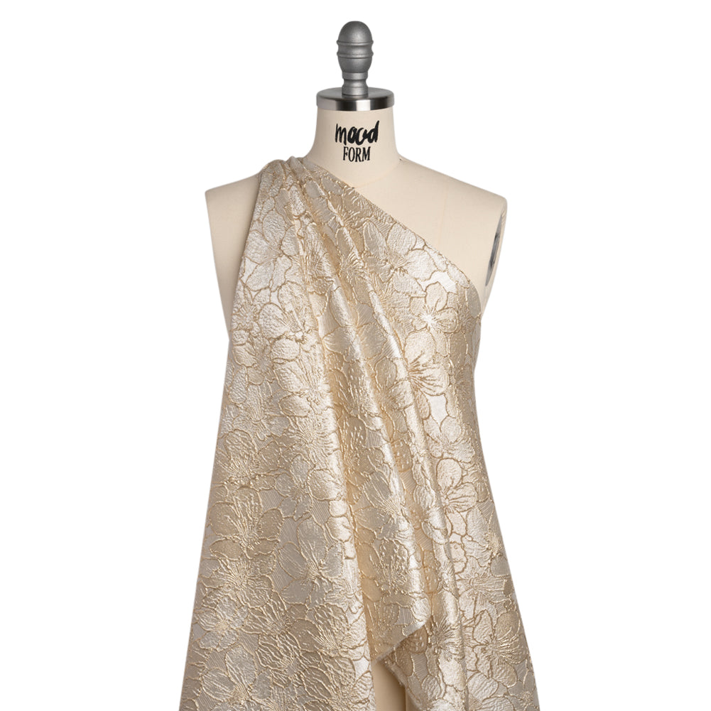 Metallic Brocade - Light Beige and Gold Floating Blossoms Metallic Brocade - Light Beige and Gold Floating Blossoms