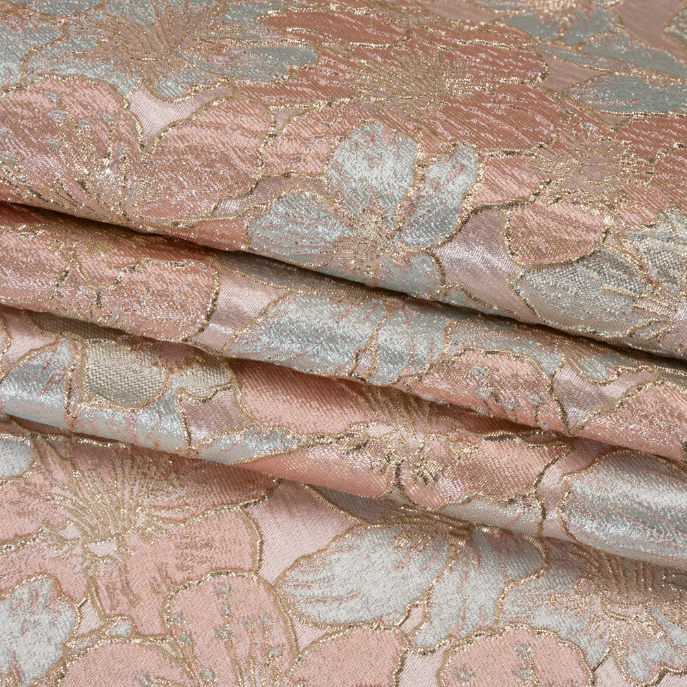 Metallic Brocade - Baby Pink, Pale Aqua and Gold Floating Blossoms Metallic Brocade - Baby Pink, Pale Aqua and Gold Floating Blossoms