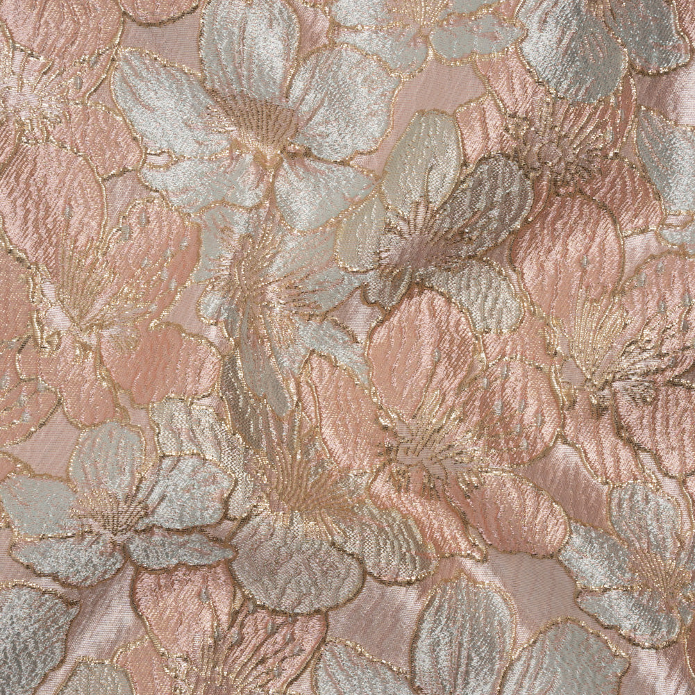 Metallic Brocade - Baby Pink, Pale Aqua and Gold Floating Blossoms Metallic Brocade - Baby Pink, Pale Aqua and Gold Floating Blossoms
