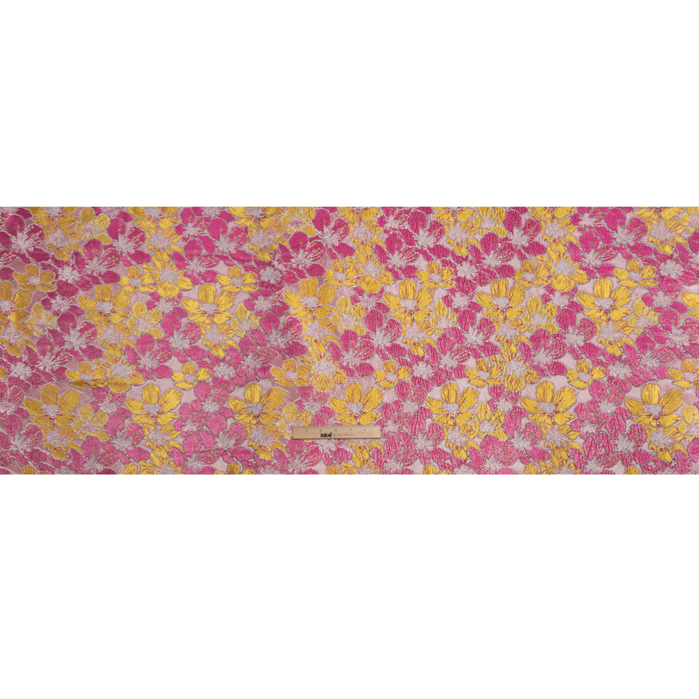 Metallic Brocade - Bright Pink, Yellow and Silver Floating Blossoms Metallic Brocade - Bright Pink, Yellow and Silver Floating Blossoms