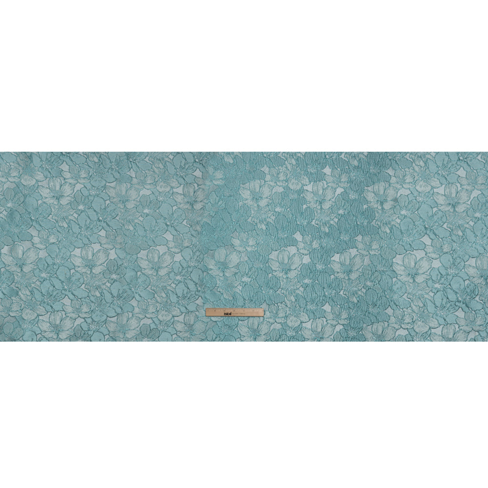 Metallic Brocade - Monochrome Aqua Blue Floating Blossoms Metallic Brocade - Monochrome Aqua Blue Floating Blossoms