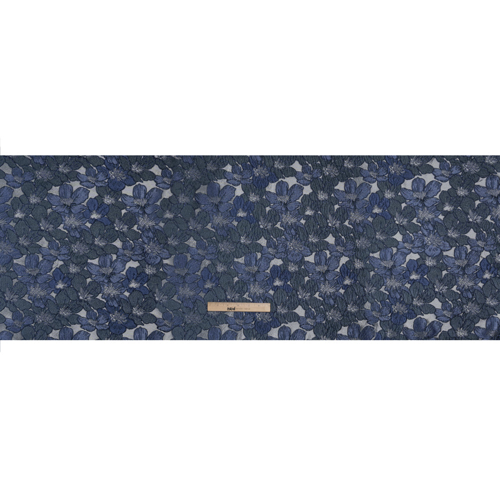 Metallic Brocade - Navy, Blue and Steel Gray Floating Blossoms Metallic Brocade - Navy, Blue and Steel Gray Floating Blossoms
