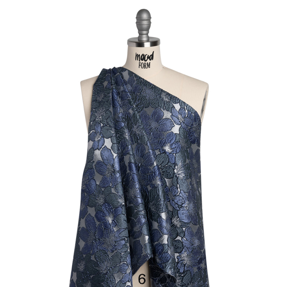 Metallic Brocade - Navy, Blue and Steel Gray Floating Blossoms Metallic Brocade - Navy, Blue and Steel Gray Floating Blossoms