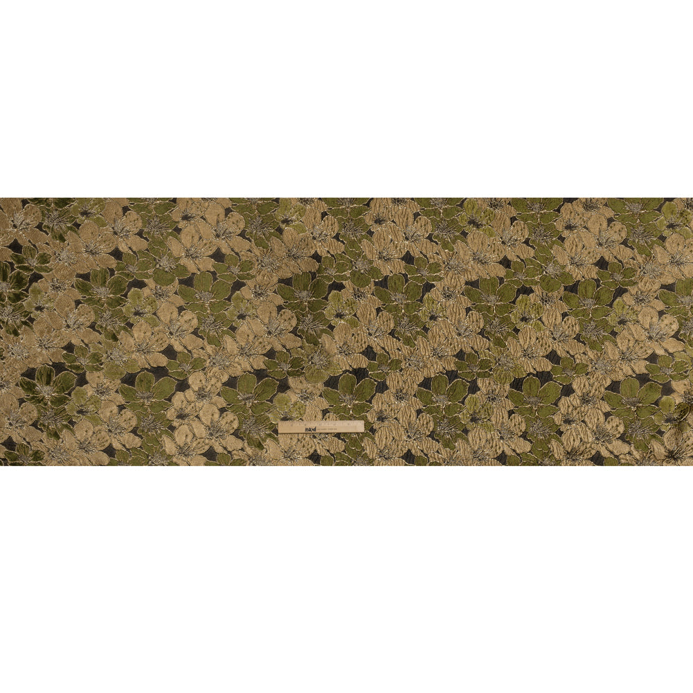 Metallic Brocade - Olive Green, Beige and Gold Floating Blossoms Metallic Brocade - Olive Green, Beige and Gold Floating Blossoms