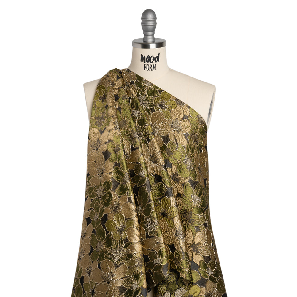 Metallic Brocade - Olive Green, Beige and Gold Floating Blossoms Metallic Brocade - Olive Green, Beige and Gold Floating Blossoms