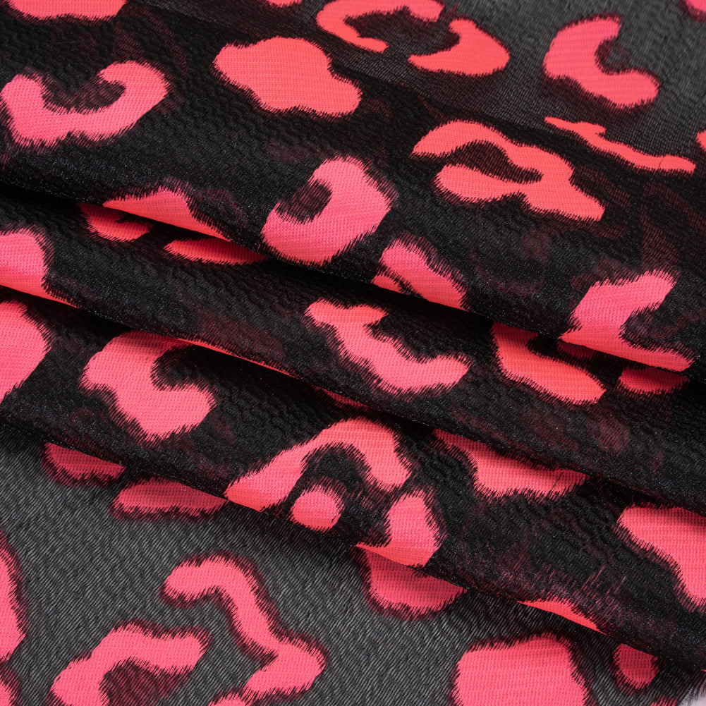 Lightweight Textured Burnout Brocade - Bright Pink and Black Animal Spots Lightweight Textured Burnout Brocade - Bright Pink and Black Animal Spots