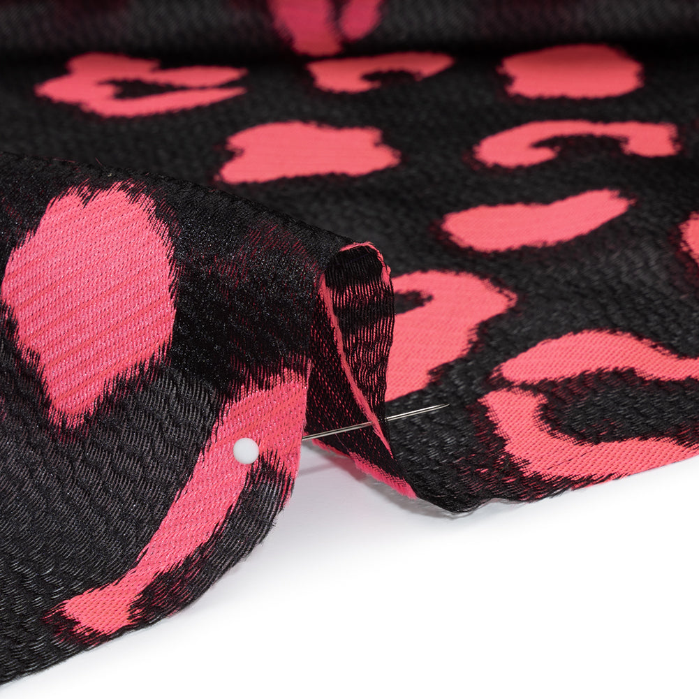 Lightweight Textured Burnout Brocade - Bright Pink and Black Animal Spots Lightweight Textured Burnout Brocade - Bright Pink and Black Animal Spots