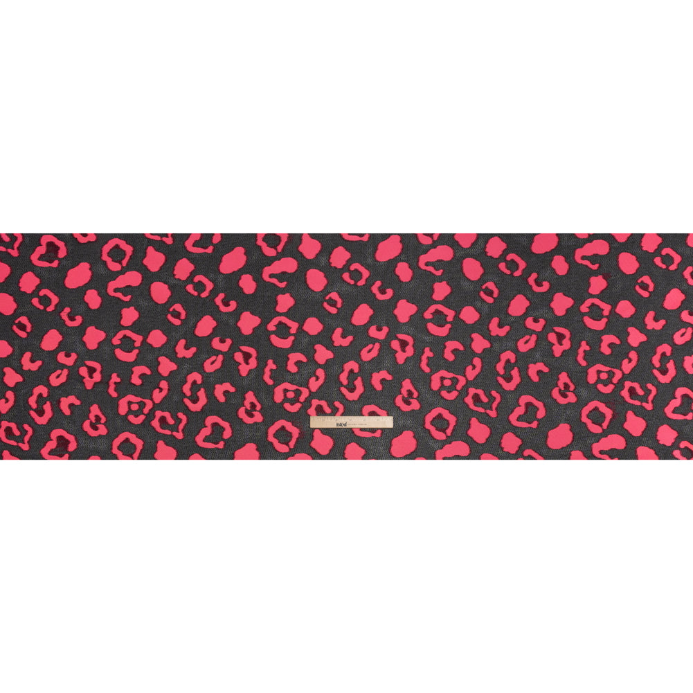 Lightweight Textured Burnout Brocade - Bright Pink and Black Animal Spots Lightweight Textured Burnout Brocade - Bright Pink and Black Animal Spots
