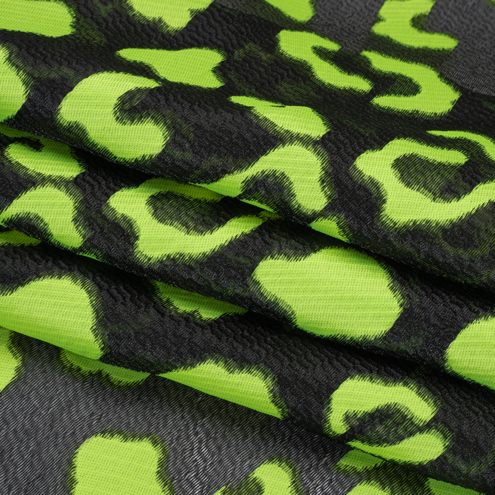 Lightweight Textured Burnout Brocade - Lime Green and Black Animal Spots Lightweight Textured Burnout Brocade - Lime Green and Black Animal Spots