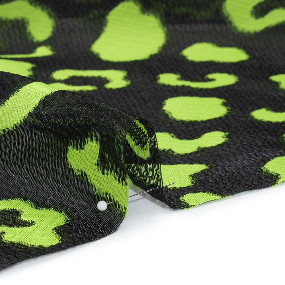 Lightweight Textured Burnout Brocade - Lime Green and Black Animal Spots Lightweight Textured Burnout Brocade - Lime Green and Black Animal Spots