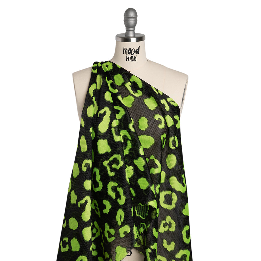 Lightweight Textured Burnout Brocade - Lime Green and Black Animal Spots Lightweight Textured Burnout Brocade - Lime Green and Black Animal Spots