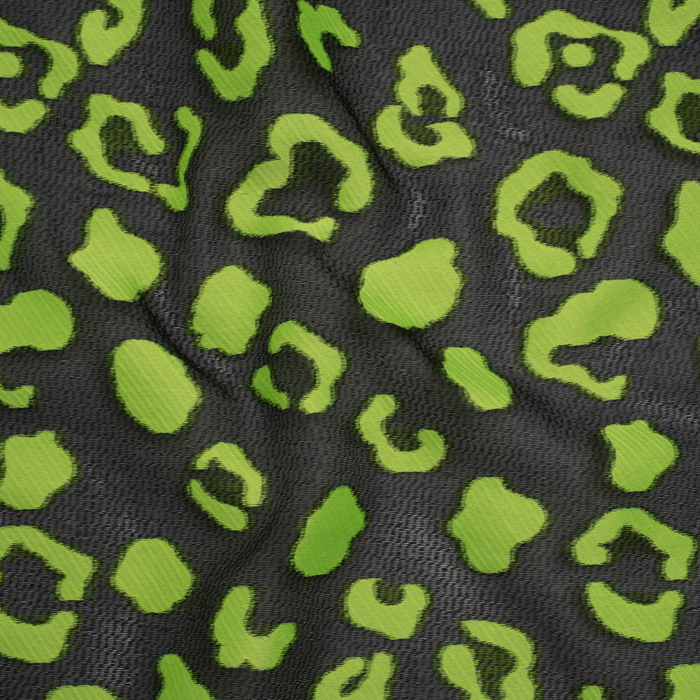 Lightweight Textured Burnout Brocade - Lime Green and Black Animal Spots Lightweight Textured Burnout Brocade - Lime Green and Black Animal Spots