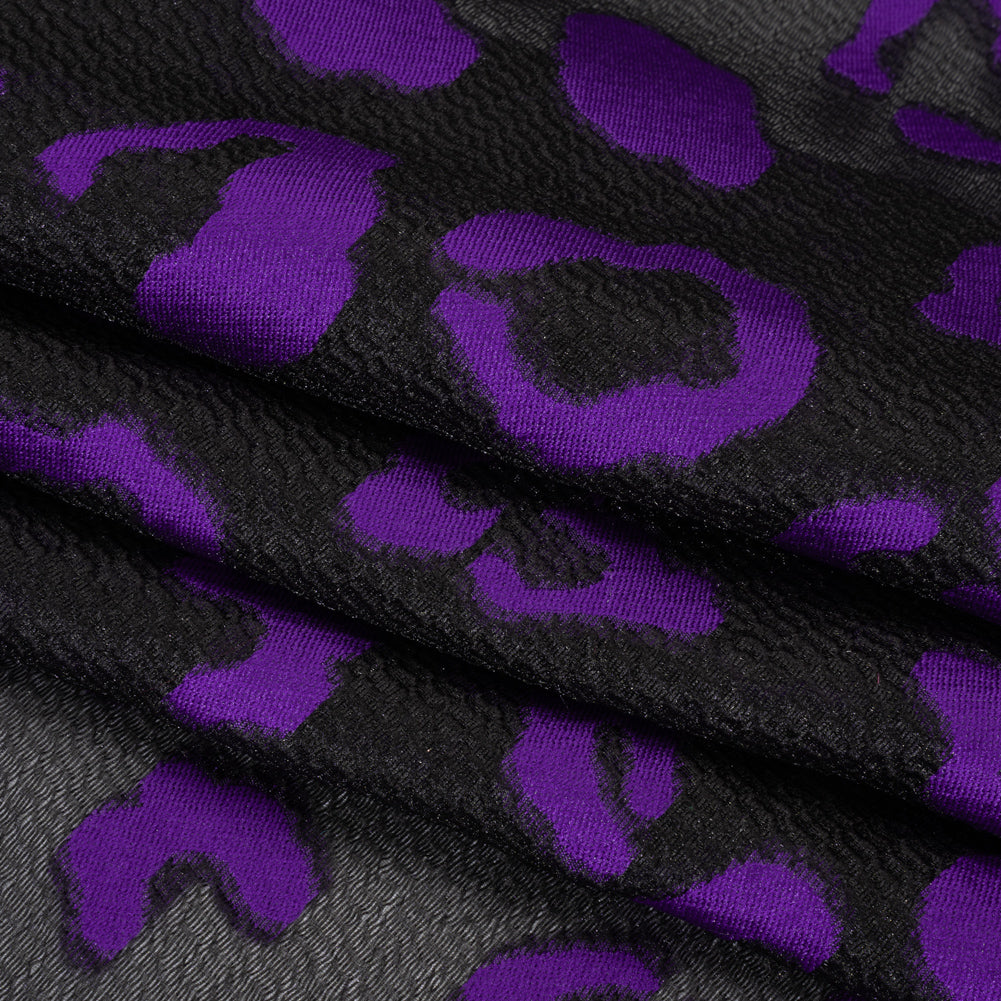 Lightweight Textured Burnout Brocade - Purple and Black Animal Spots Lightweight Textured Burnout Brocade - Purple and Black Animal Spots