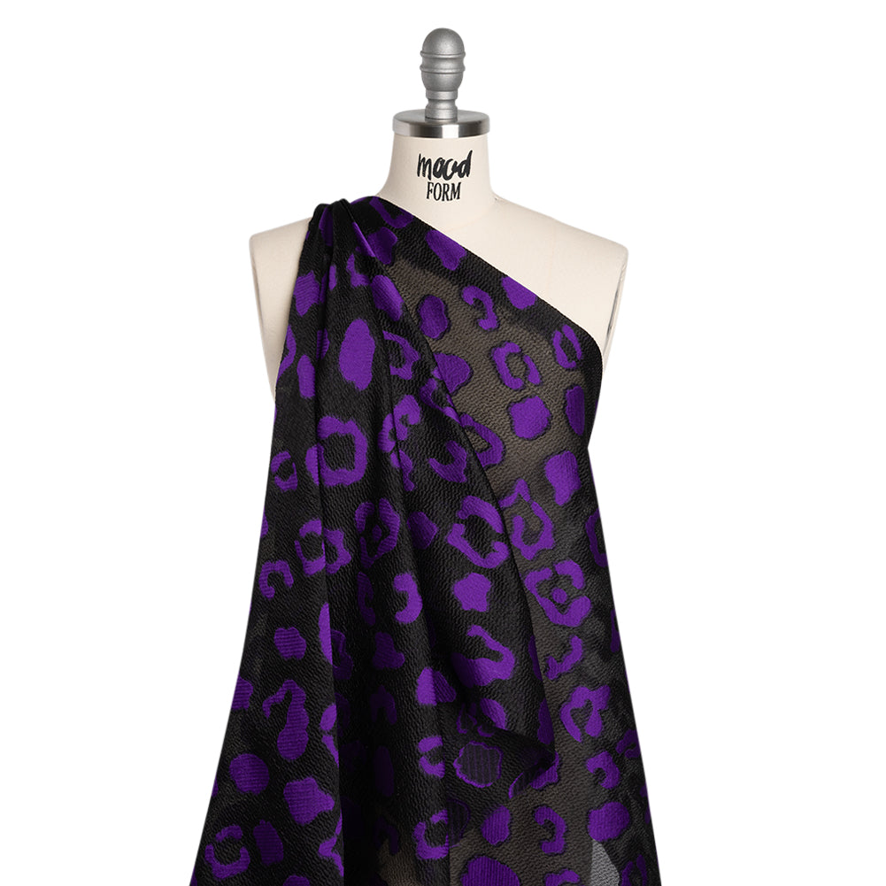 Lightweight Textured Burnout Brocade - Purple and Black Animal Spots Lightweight Textured Burnout Brocade - Purple and Black Animal Spots
