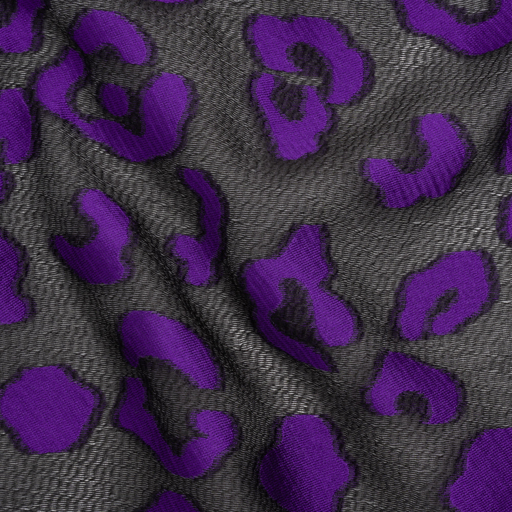 Lightweight Textured Burnout Brocade - Purple and Black Animal Spots Lightweight Textured Burnout Brocade - Purple and Black Animal Spots