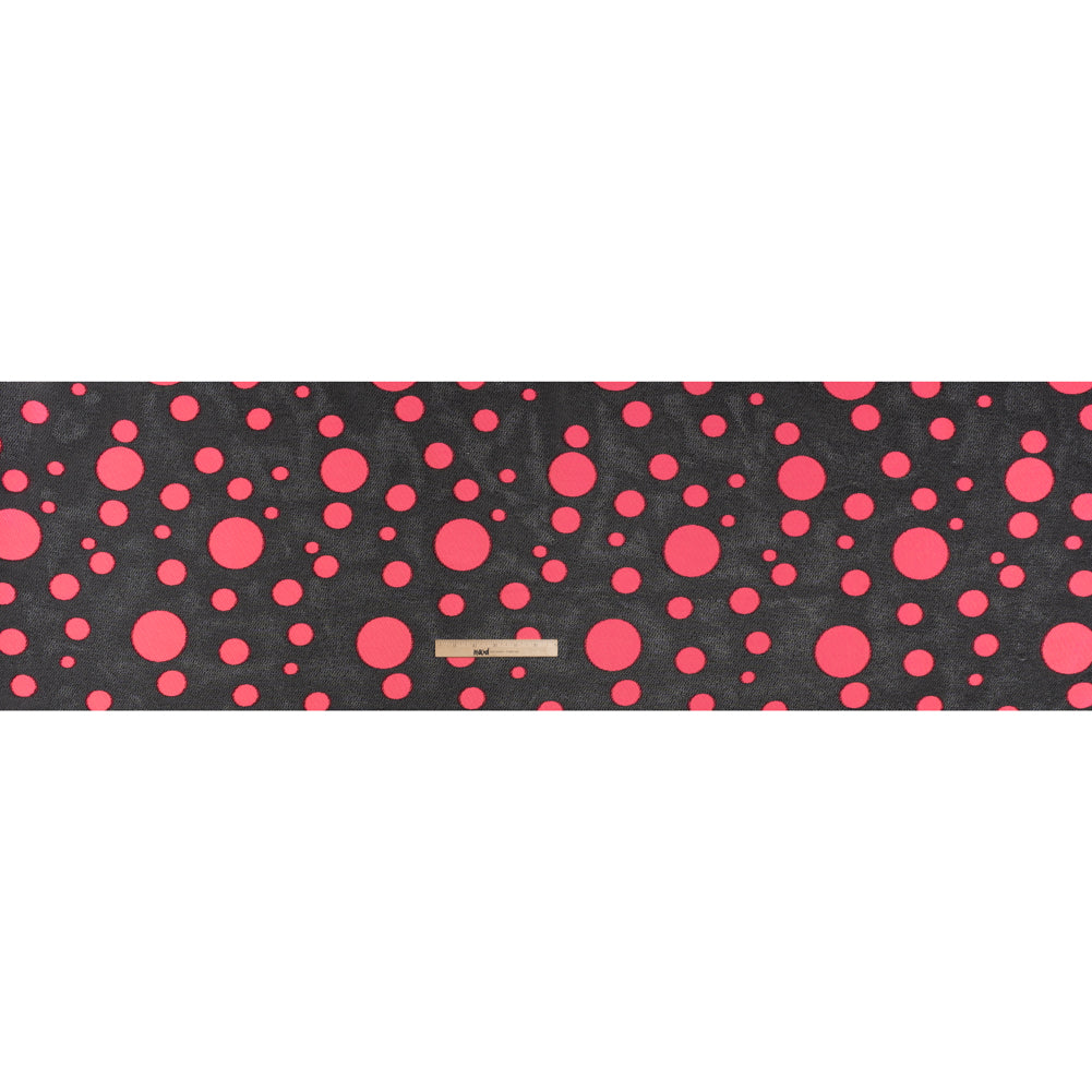 Lightweight Textured Burnout Brocade - Bright Pink and Black Polka Dots Lightweight Textured Burnout Brocade - Bright Pink and Black Polka Dots