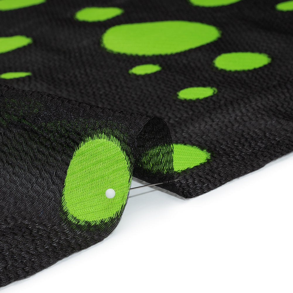 Lightweight Textured Burnout Brocade - Lime Green and Black Polka Dots - Detail Lightweight Textured Burnout Brocade - Lime Green and Black Polka Dots - Detail