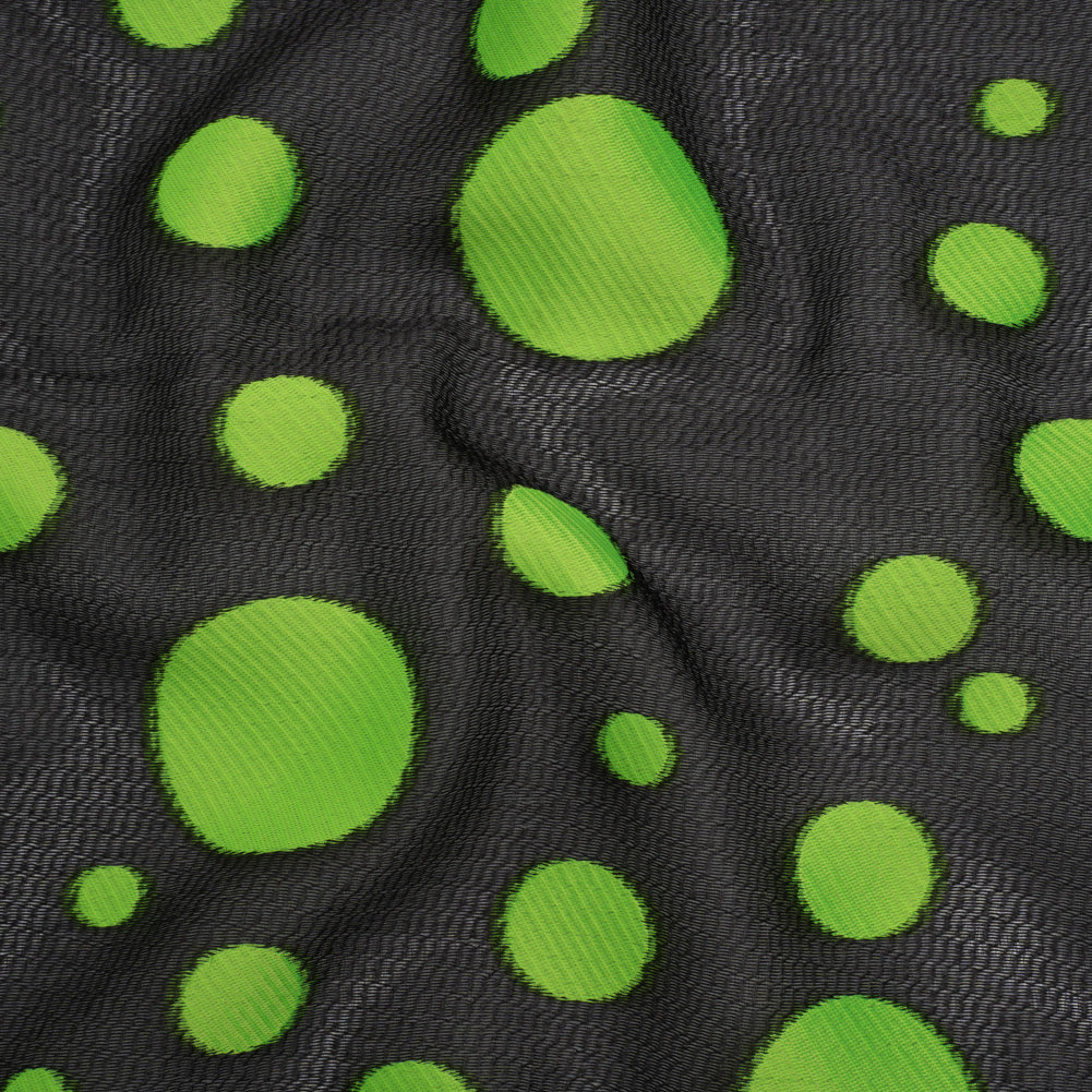 Lightweight Textured Burnout Brocade - Lime Green and Black Polka Dots Lightweight Textured Burnout Brocade - Lime Green and Black Polka Dots