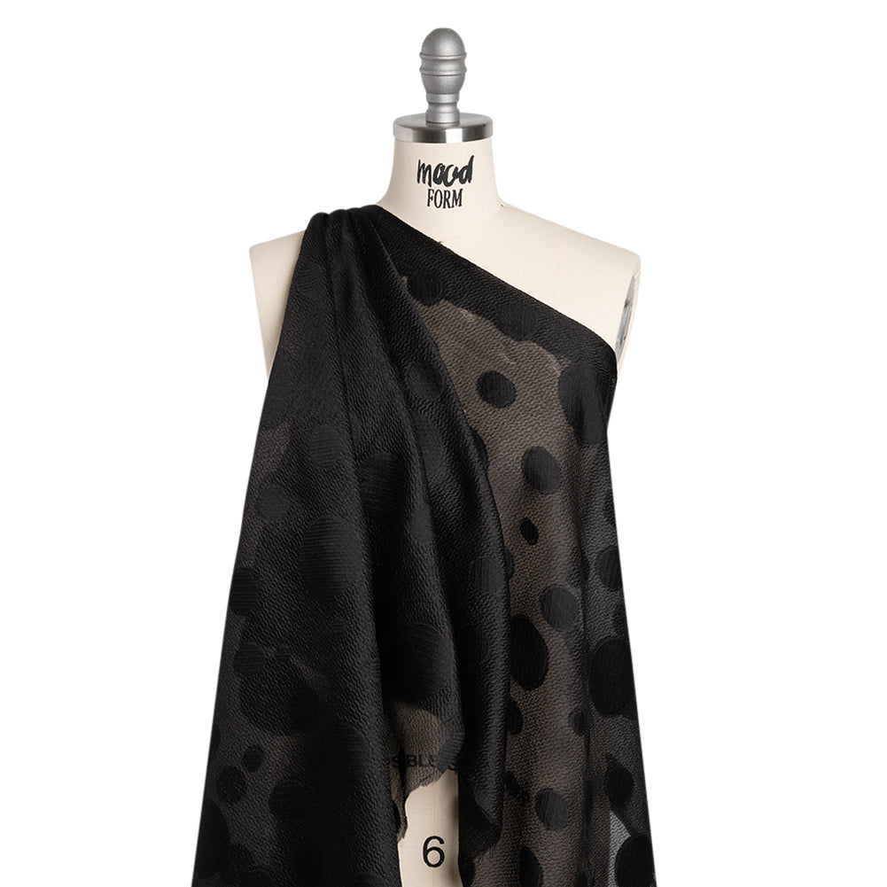 Lightweight Textured Burnout Brocade - Black on Black Polka Dots Lightweight Textured Burnout Brocade - Black on Black Polka Dots
