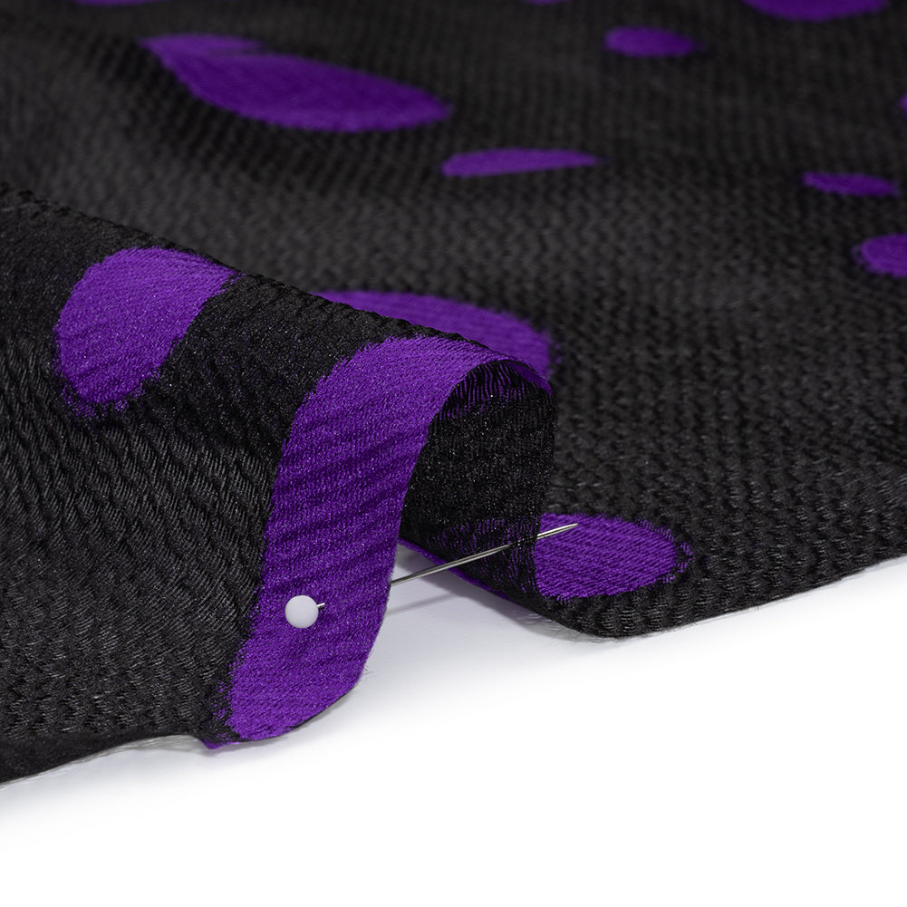 Lightweight Textured Burnout Brocade - Purple and Black Polka Dots - Detail Lightweight Textured Burnout Brocade - Purple and Black Polka Dots - Detail