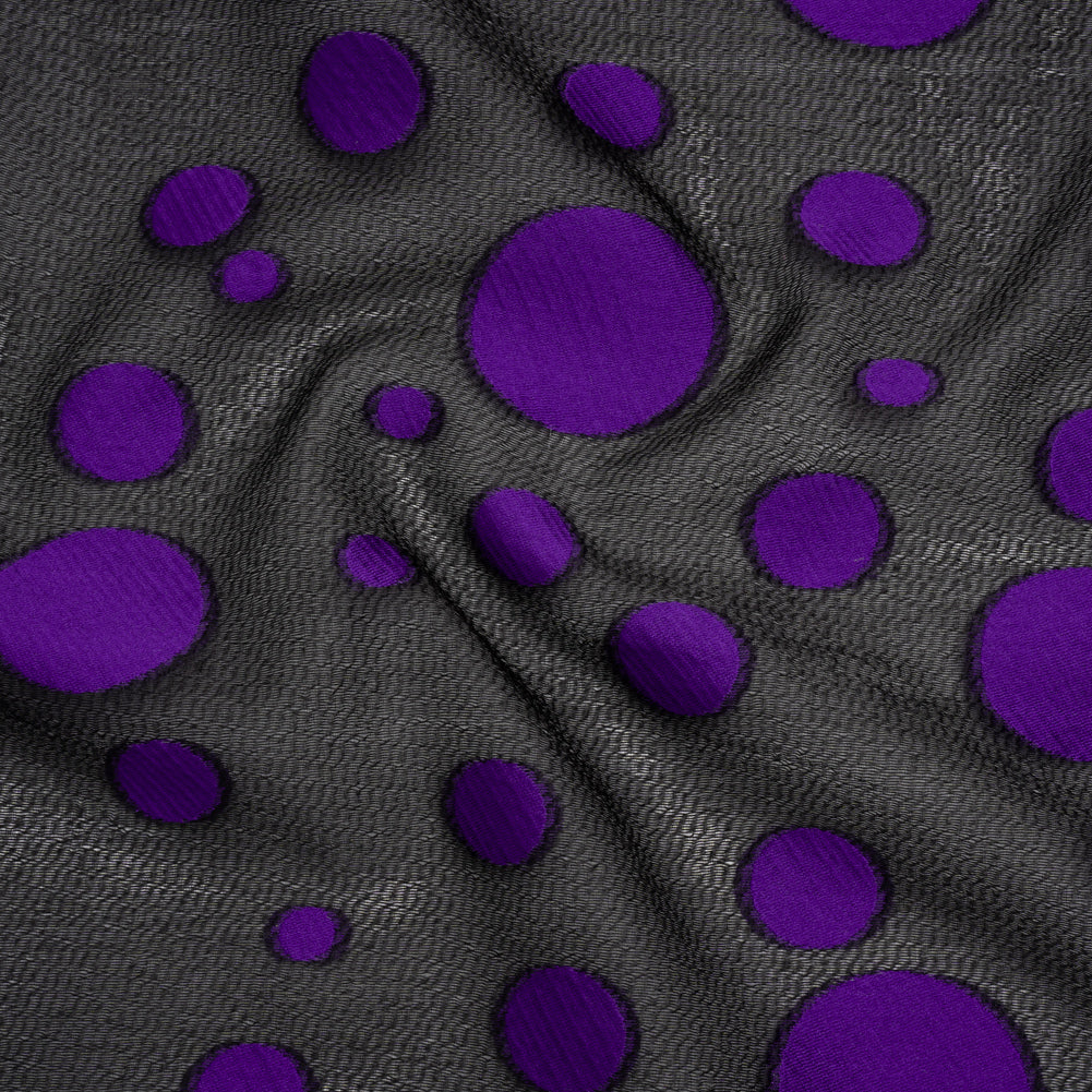 Lightweight Textured Burnout Brocade - Purple and Black Polka Dots Lightweight Textured Burnout Brocade - Purple and Black Polka Dots