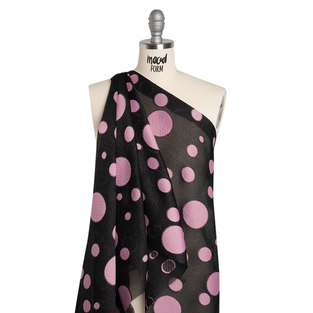 Lightweight Textured Burnout Brocade - Light Mauve and Black Polka Dots Lightweight Textured Burnout Brocade - Light Mauve and Black Polka Dots