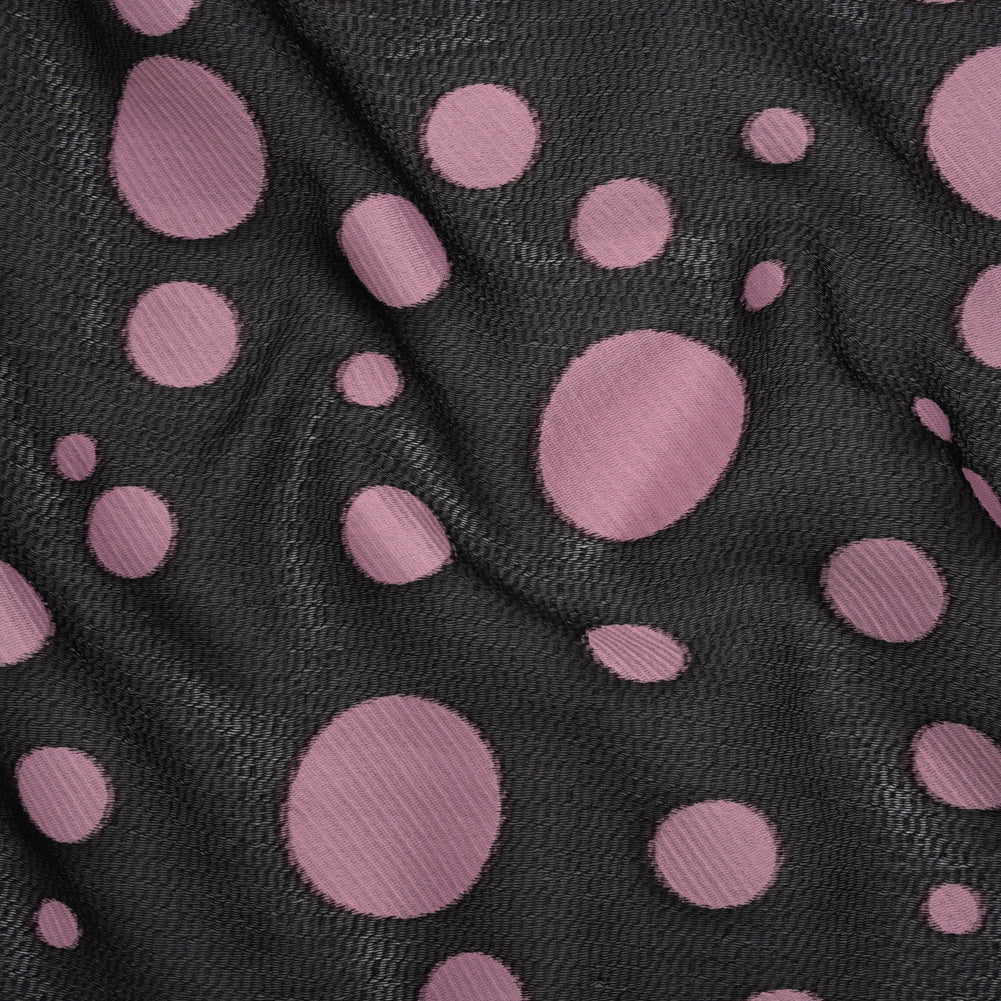 Lightweight Textured Burnout Brocade - Light Mauve and Black Polka Dots Lightweight Textured Burnout Brocade - Light Mauve and Black Polka Dots