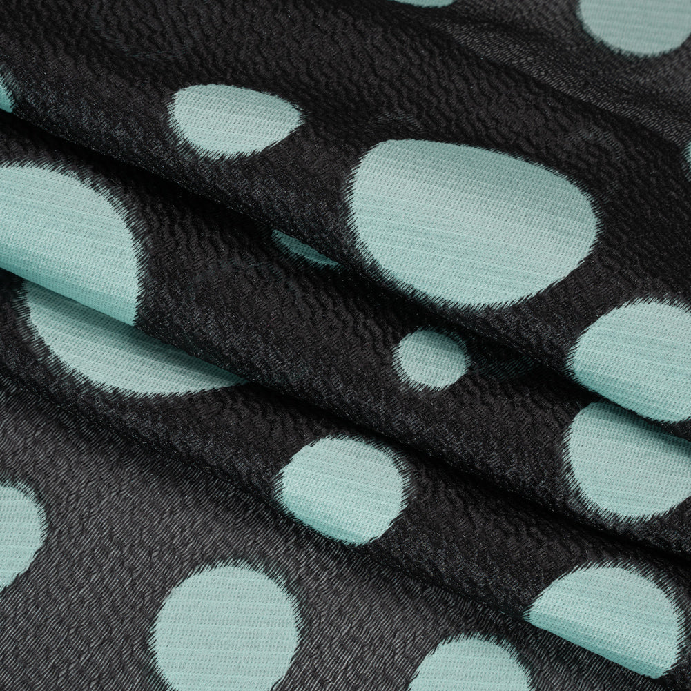 Lightweight Textured Burnout Brocade - Baby Blue and Black Polka Dots Lightweight Textured Burnout Brocade - Baby Blue and Black Polka Dots