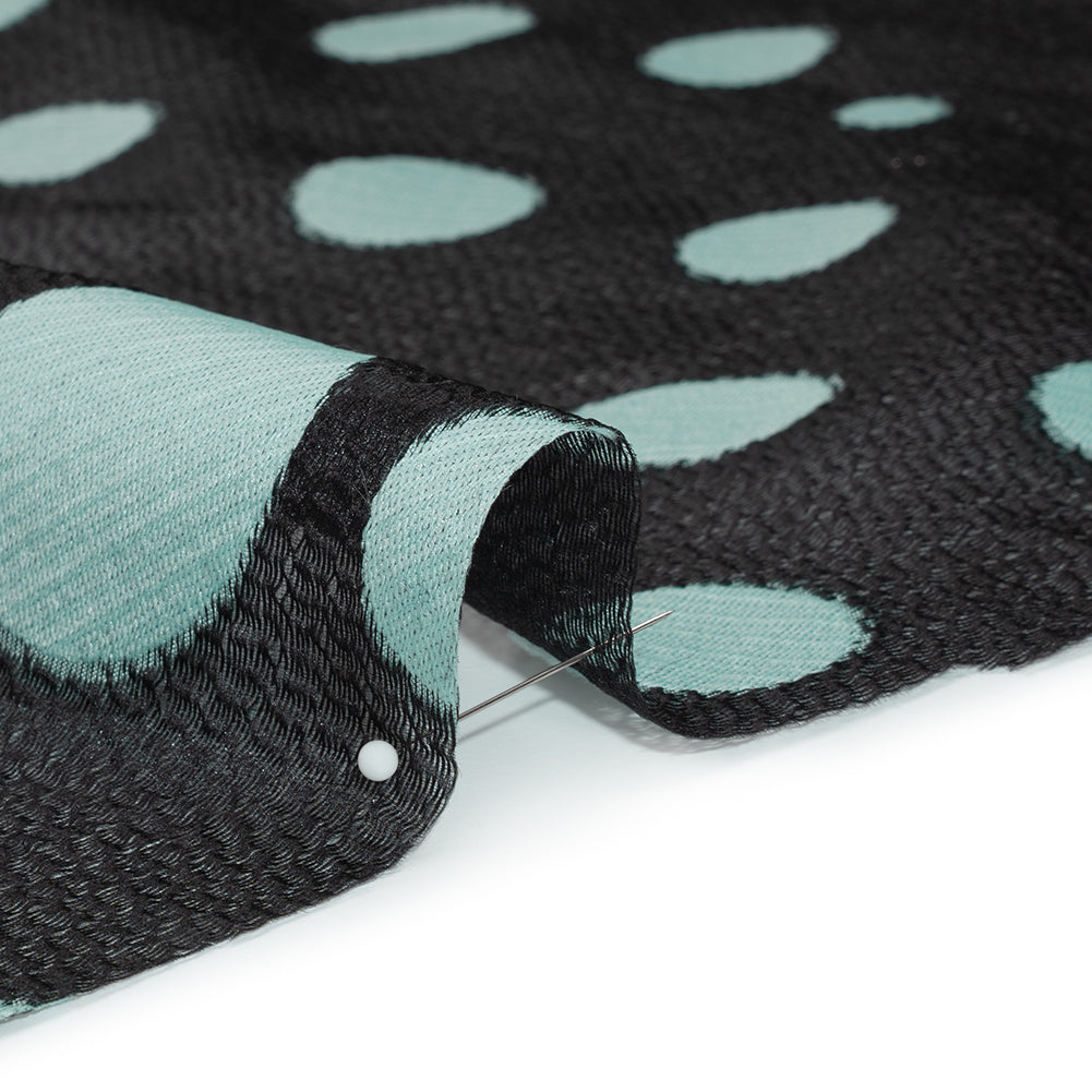 Lightweight Textured Burnout Brocade - Baby Blue and Black Polka Dots Lightweight Textured Burnout Brocade - Baby Blue and Black Polka Dots