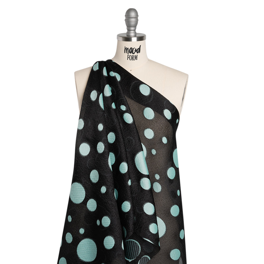 Lightweight Textured Burnout Brocade - Baby Blue and Black Polka Dots Lightweight Textured Burnout Brocade - Baby Blue and Black Polka Dots