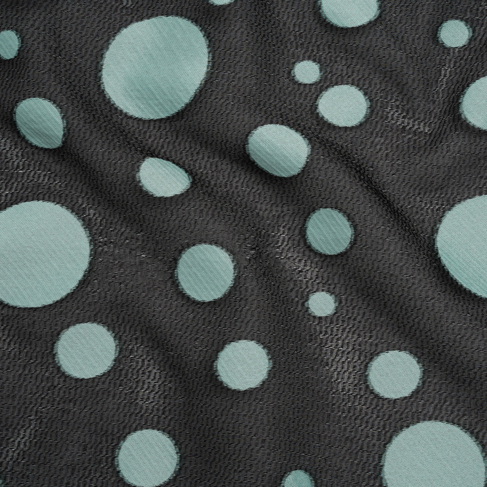 Lightweight Textured Burnout Brocade - Baby Blue and Black Polka Dots Lightweight Textured Burnout Brocade - Baby Blue and Black Polka Dots