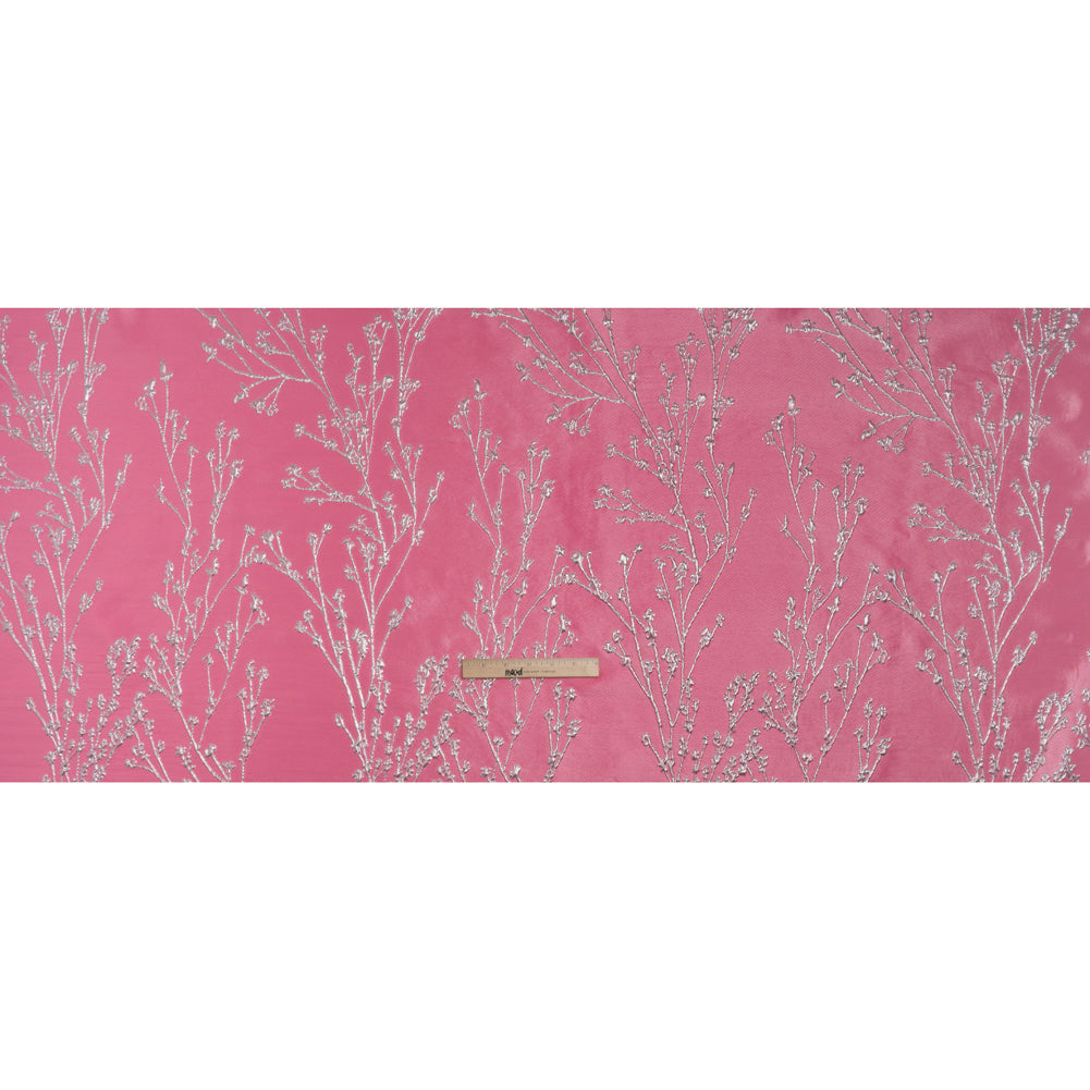 Metallic Brocade - Bubblegum Pink and Silver Flowering Branches - Full Metallic Brocade - Bubblegum Pink and Silver Flowering Branches - Full
