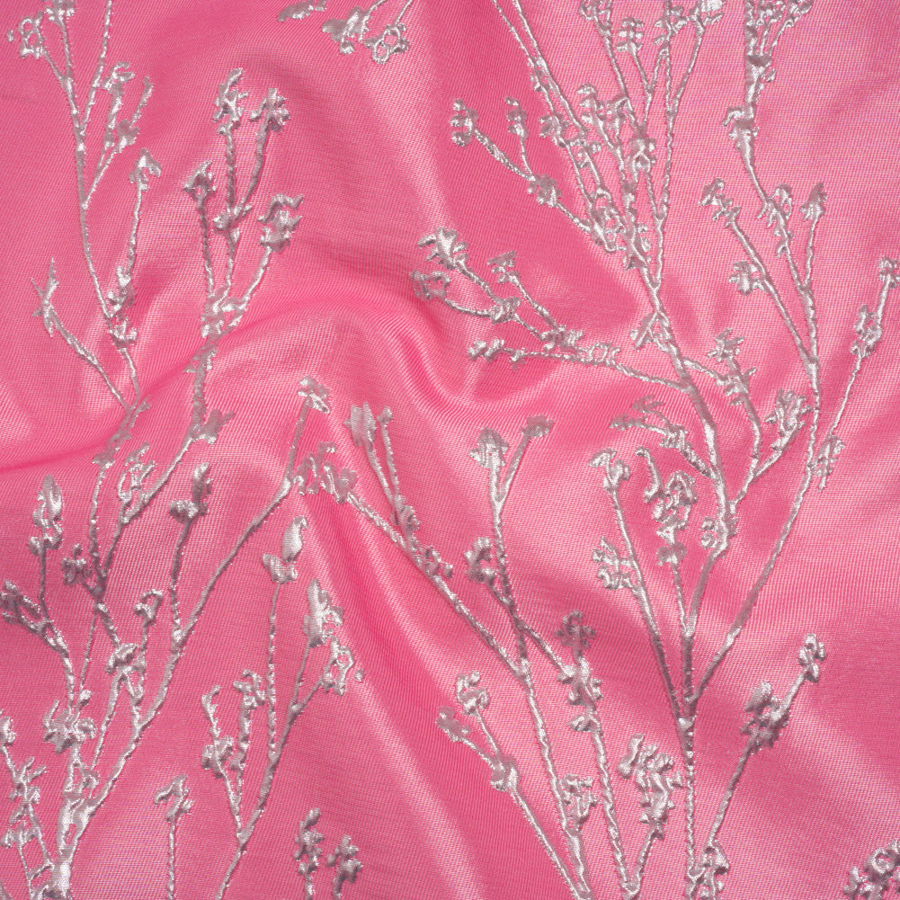 Metallic Brocade - Bubblegum Pink and Silver Flowering Branches Metallic Brocade - Bubblegum Pink and Silver Flowering Branches