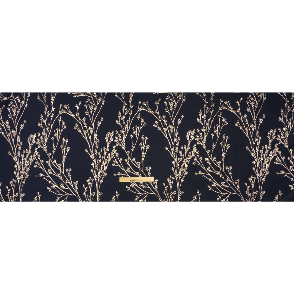 Metallic Brocade - Midnight Navy and Gold Flowering Branches - Full Metallic Brocade - Midnight Navy and Gold Flowering Branches - Full