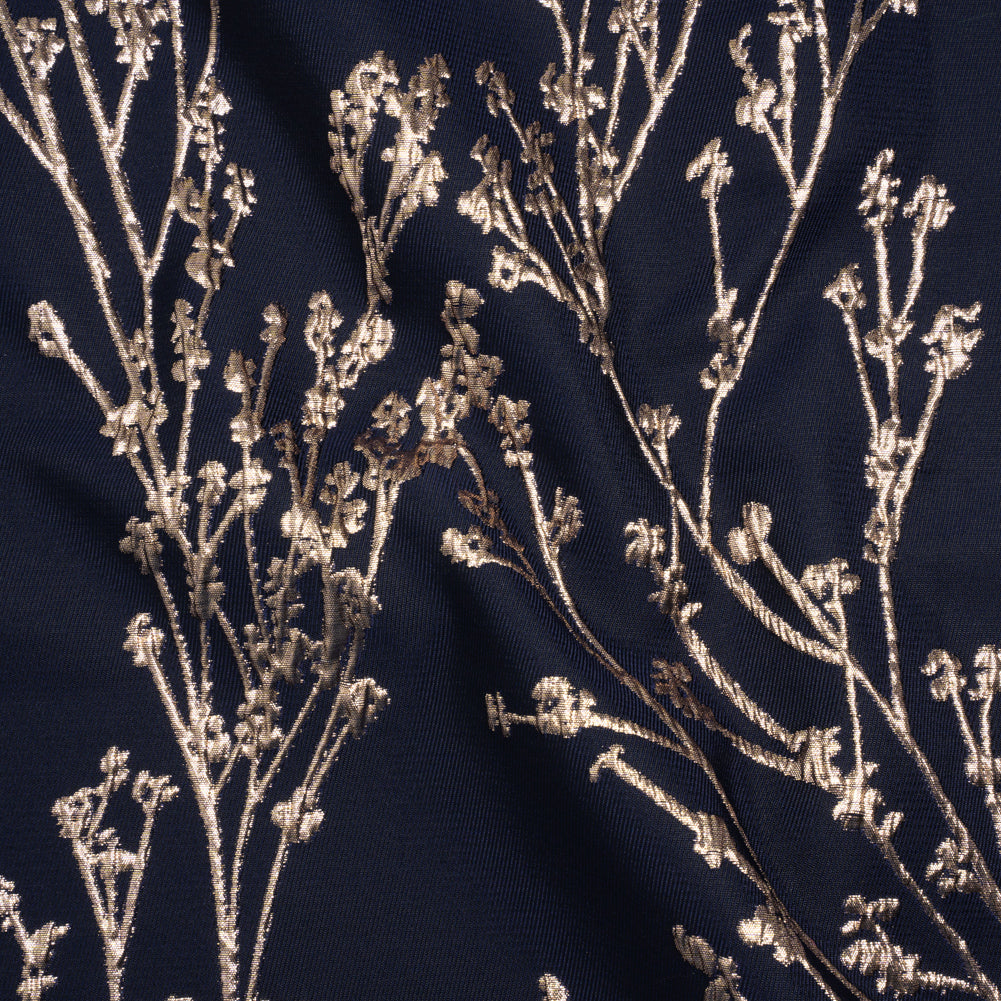 Metallic Brocade - Midnight Navy and Gold Flowering Branches Metallic Brocade - Midnight Navy and Gold Flowering Branches
