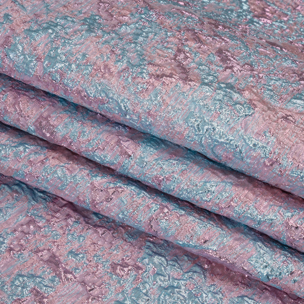 Metallic Brocade - Baby Pink and Sky Blue Abstract Sponge Texture Metallic Brocade - Baby Pink and Sky Blue Abstract Sponge Texture